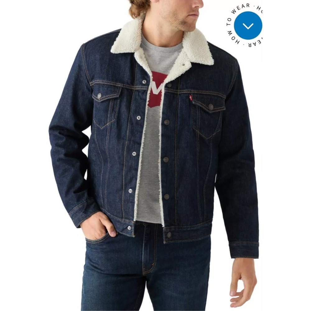 Levi's Sherpa Lined Denim Trucker Jacket Rugged Workwear Gorpcore Blue Small